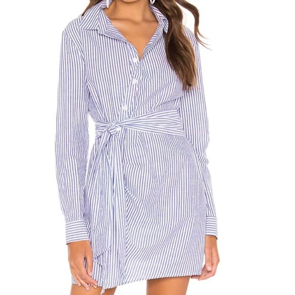 Revolve L'Academie August Shirt Dress Blue White Stripes Sz Small - Picture 1 of 7